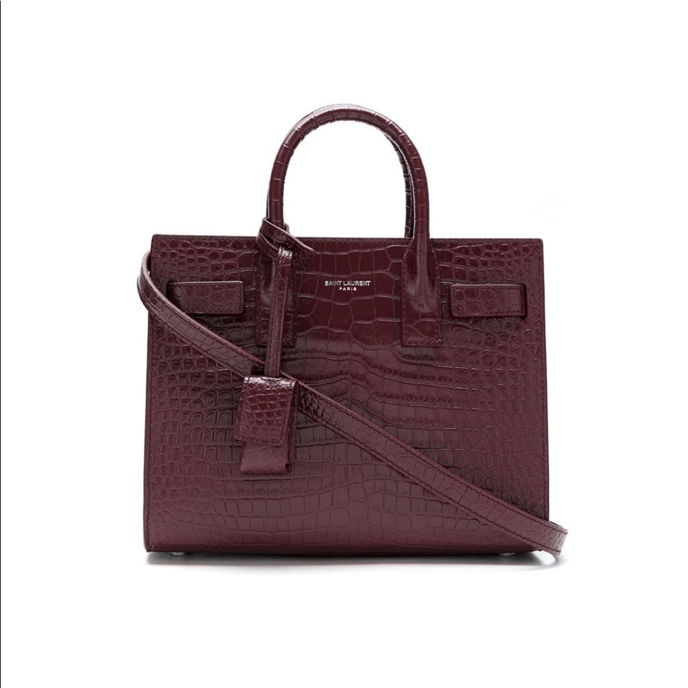 Authentic Saint Laurent Sac De Jour nano top-handle bag in burgundy